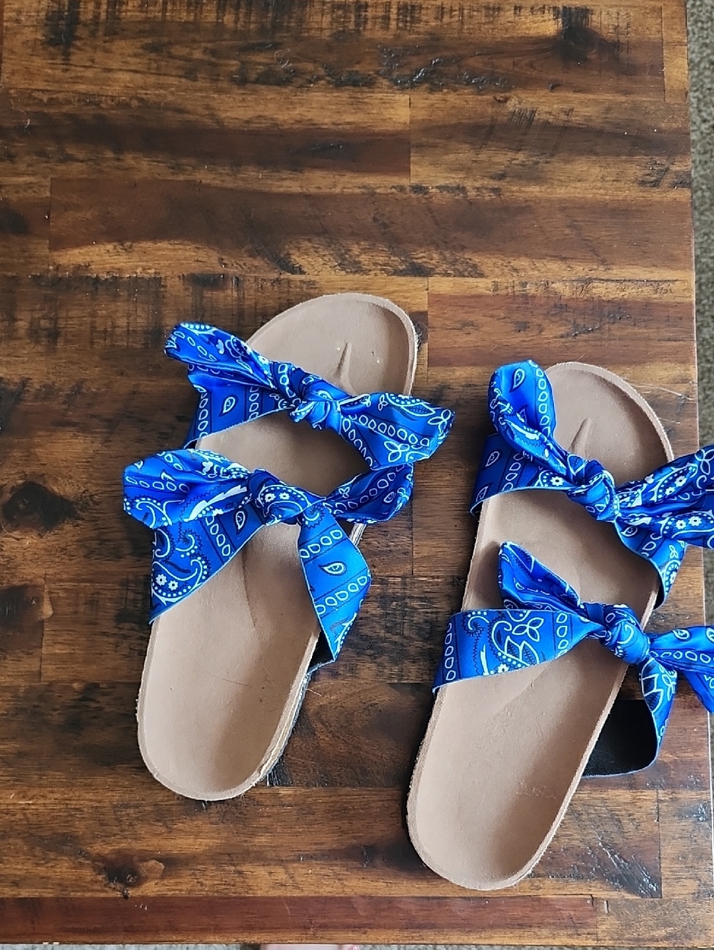 Blue Bandana Tie-Top Slide Sandals